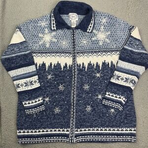Vintage Stitches In Time‎ Full Zip Cardigan Women Snowflake Winter Sweater 1X